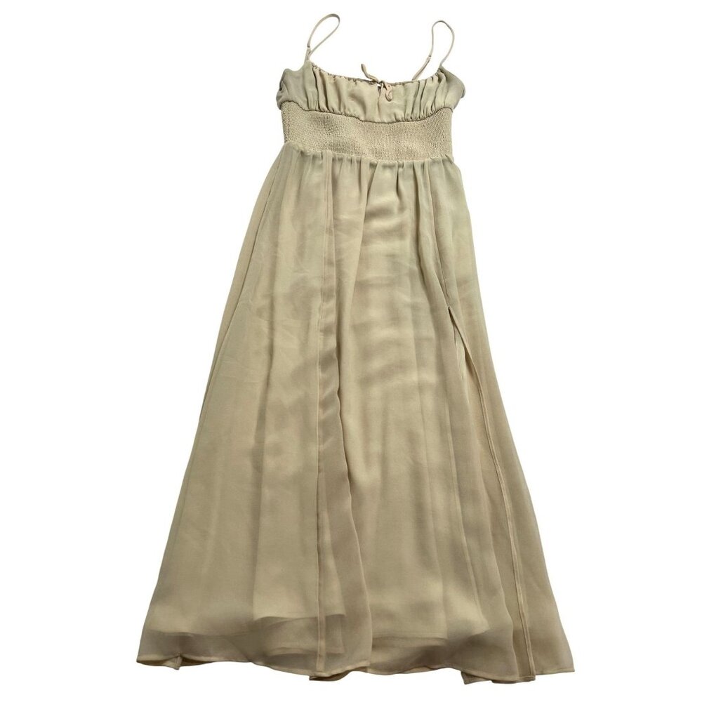 Aritzia Wilfred Genoa Midi Chiffon Dress in Tan